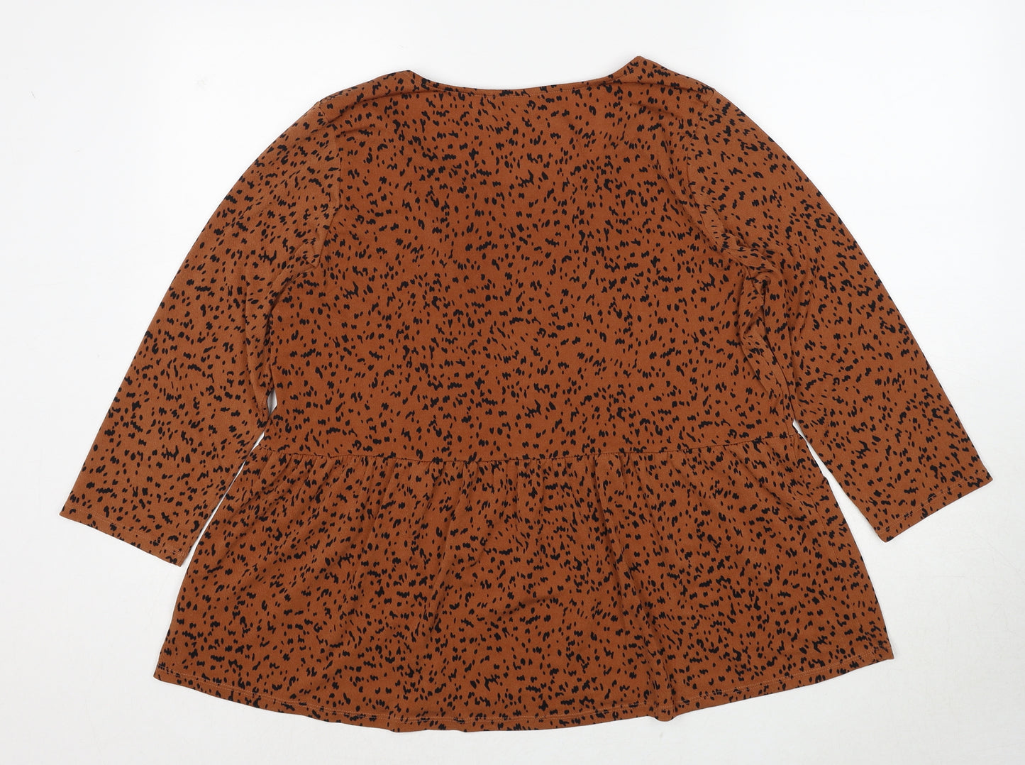 Gilli Womens Brown Geometric Polyester Basic Blouse Size L Round Neck