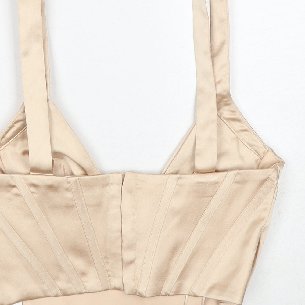 Zara Womens Beige Polyester Cropped Tank Size XS V-Neck