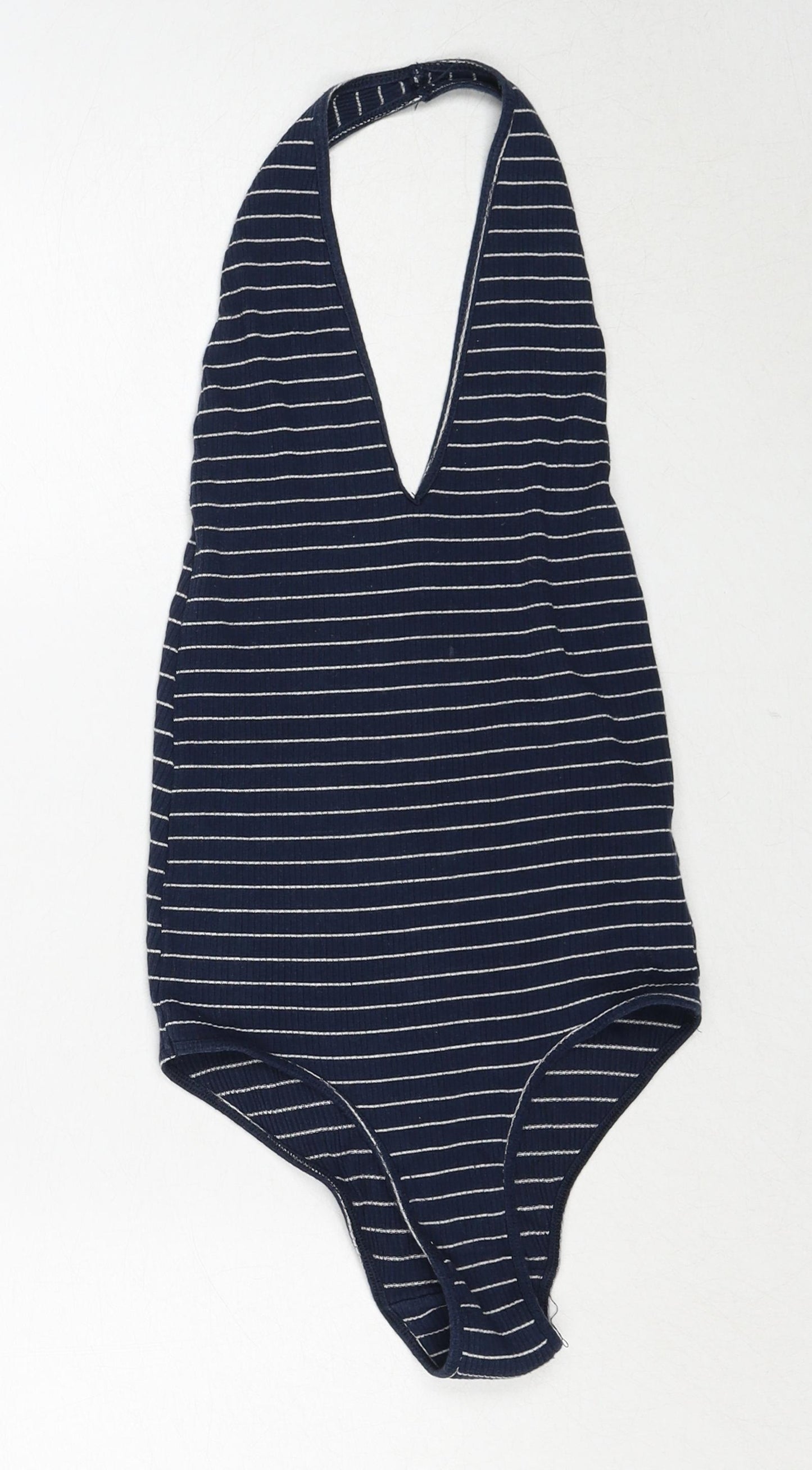 Zara Womens Blue Striped Cotton Bodysuit One-Piece Size S Pullover