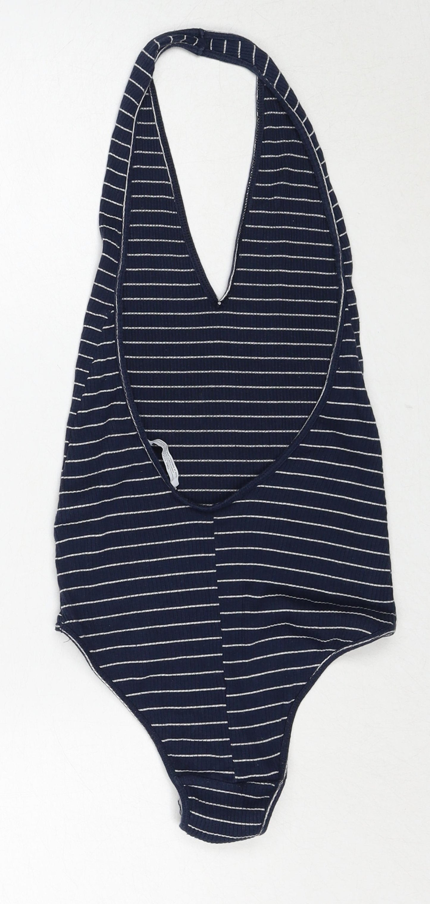 Zara Womens Blue Striped Cotton Bodysuit One-Piece Size S Pullover