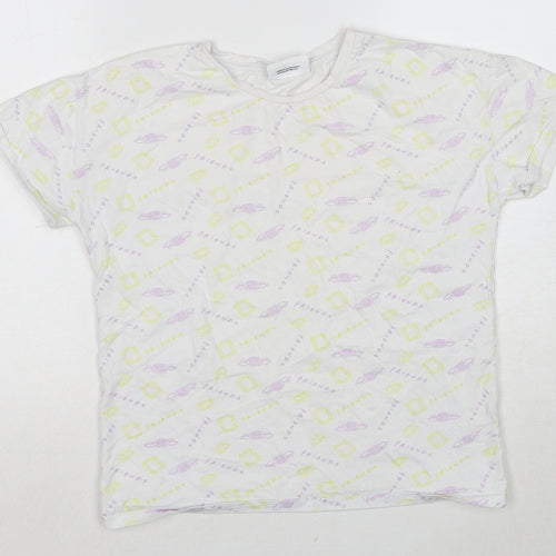 Friends Girls White Geometric Cotton Pullover T-Shirt Size 12-13 Years Round Neck Pullover