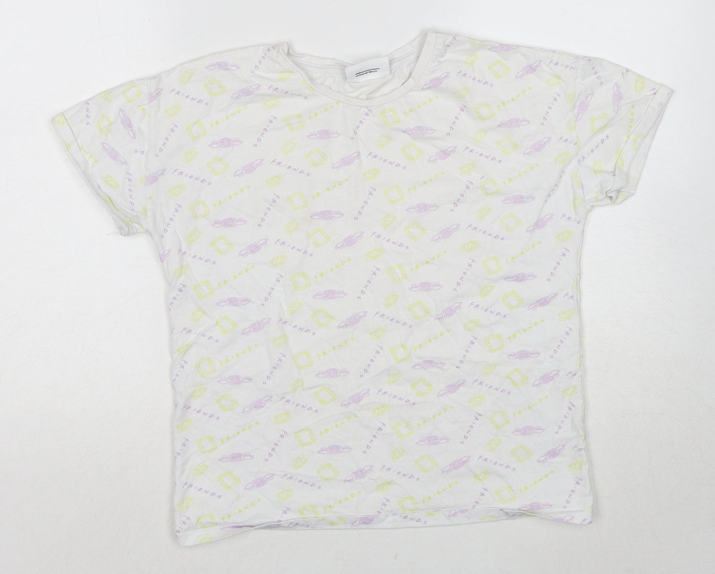 Friends Girls White Geometric Cotton Pullover T-Shirt Size 12-13 Years Round Neck Pullover