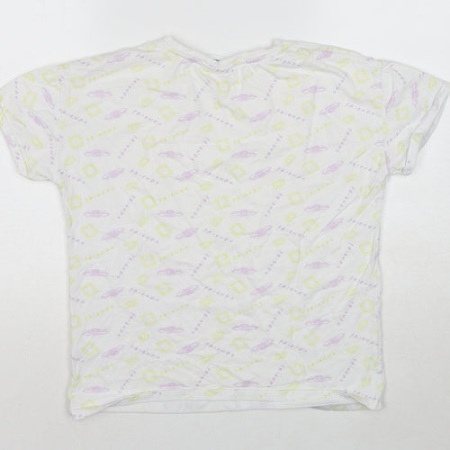 Friends Girls White Geometric Cotton Pullover T-Shirt Size 12-13 Years Round Neck Pullover