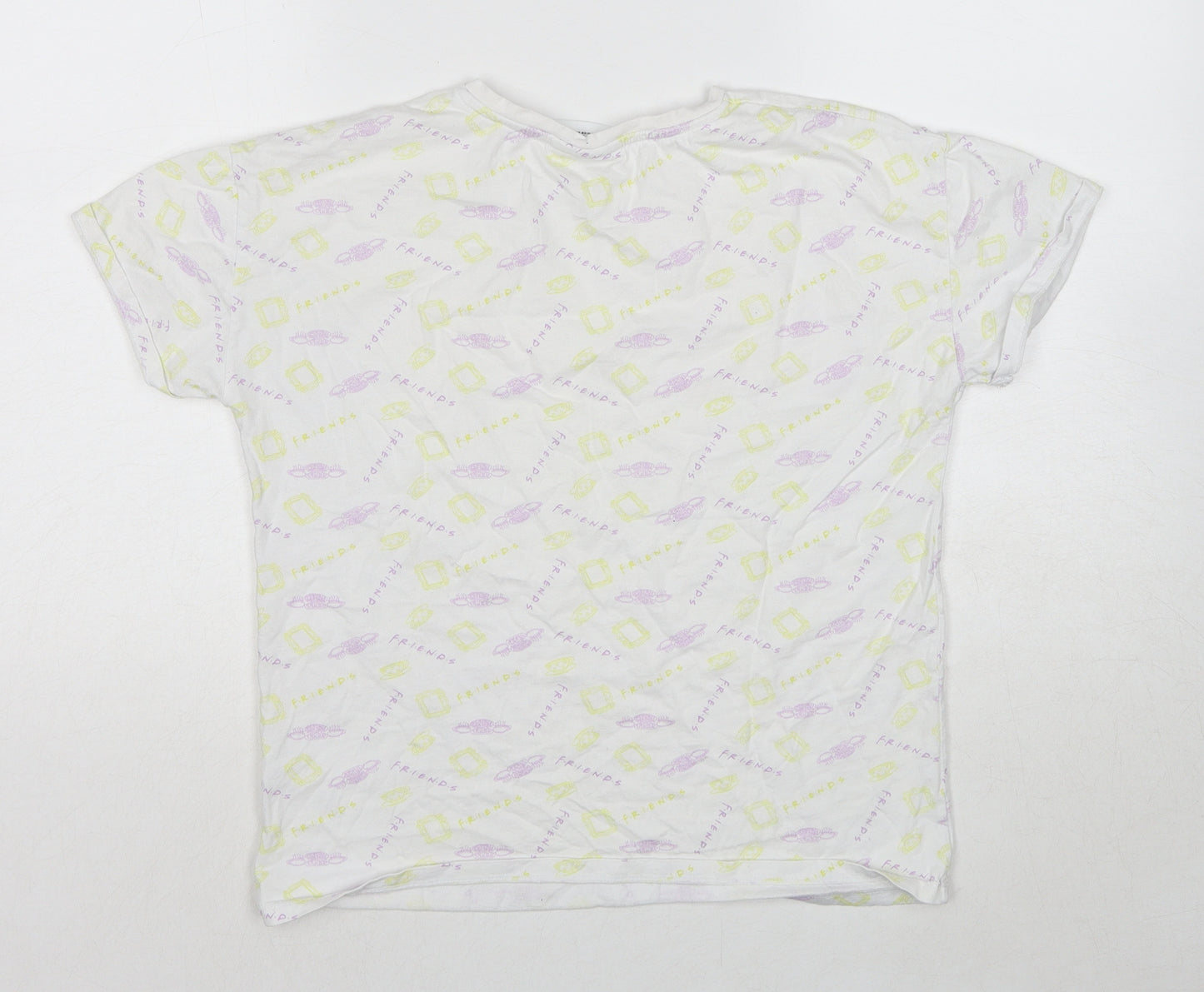 Friends Girls White Geometric Cotton Pullover T-Shirt Size 12-13 Years Round Neck Pullover
