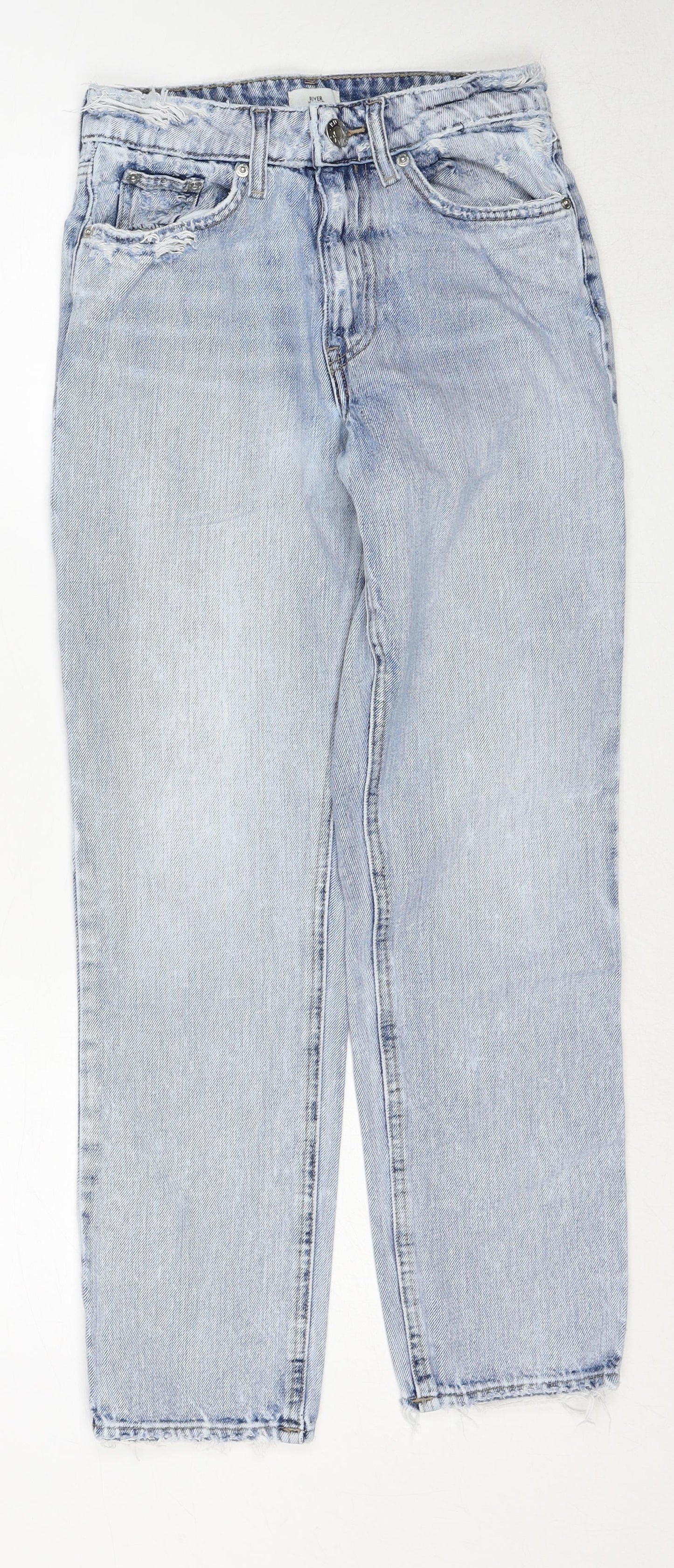 River Island Womens Blue Cotton Mom Jeans Size 6 Regular Zip