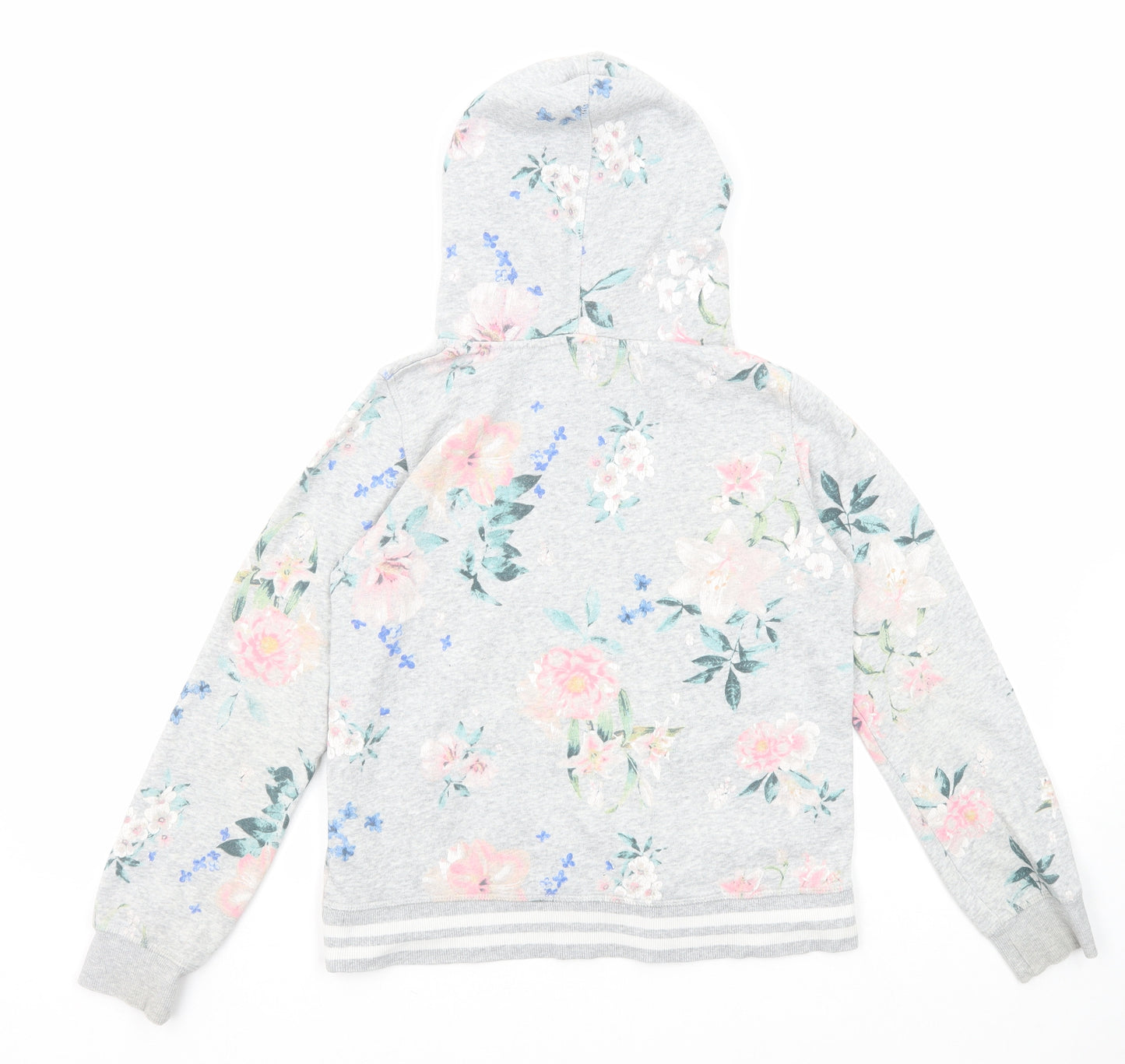 H&M Girls Grey Floral Cotton Pullover Hoodie Size 13-14 Years Pullover