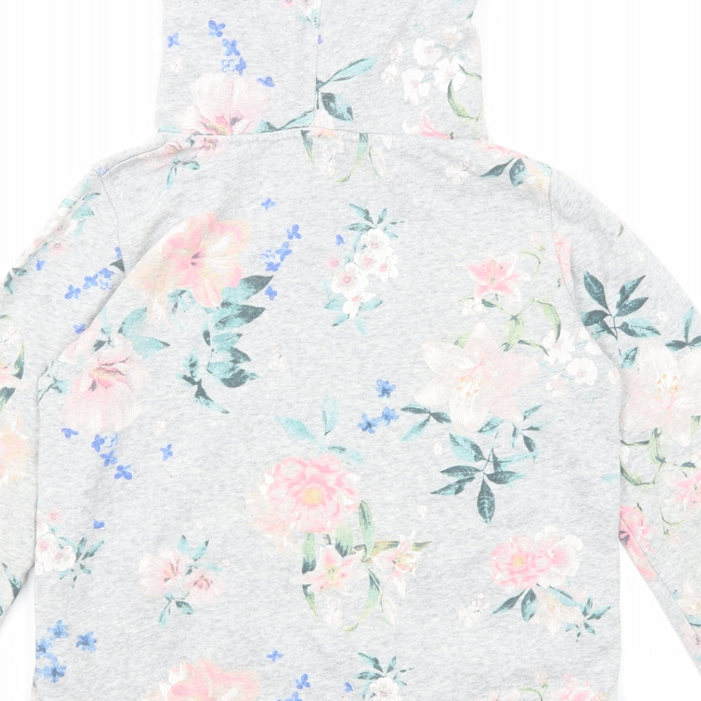 H&M Girls Grey Floral Cotton Pullover Hoodie Size 13-14 Years Pullover