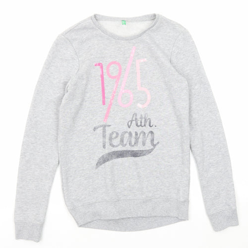 United Colors of Benetton Girls Grey Polyester Pullover Sweatshirt Size 11-12 Years Pullover