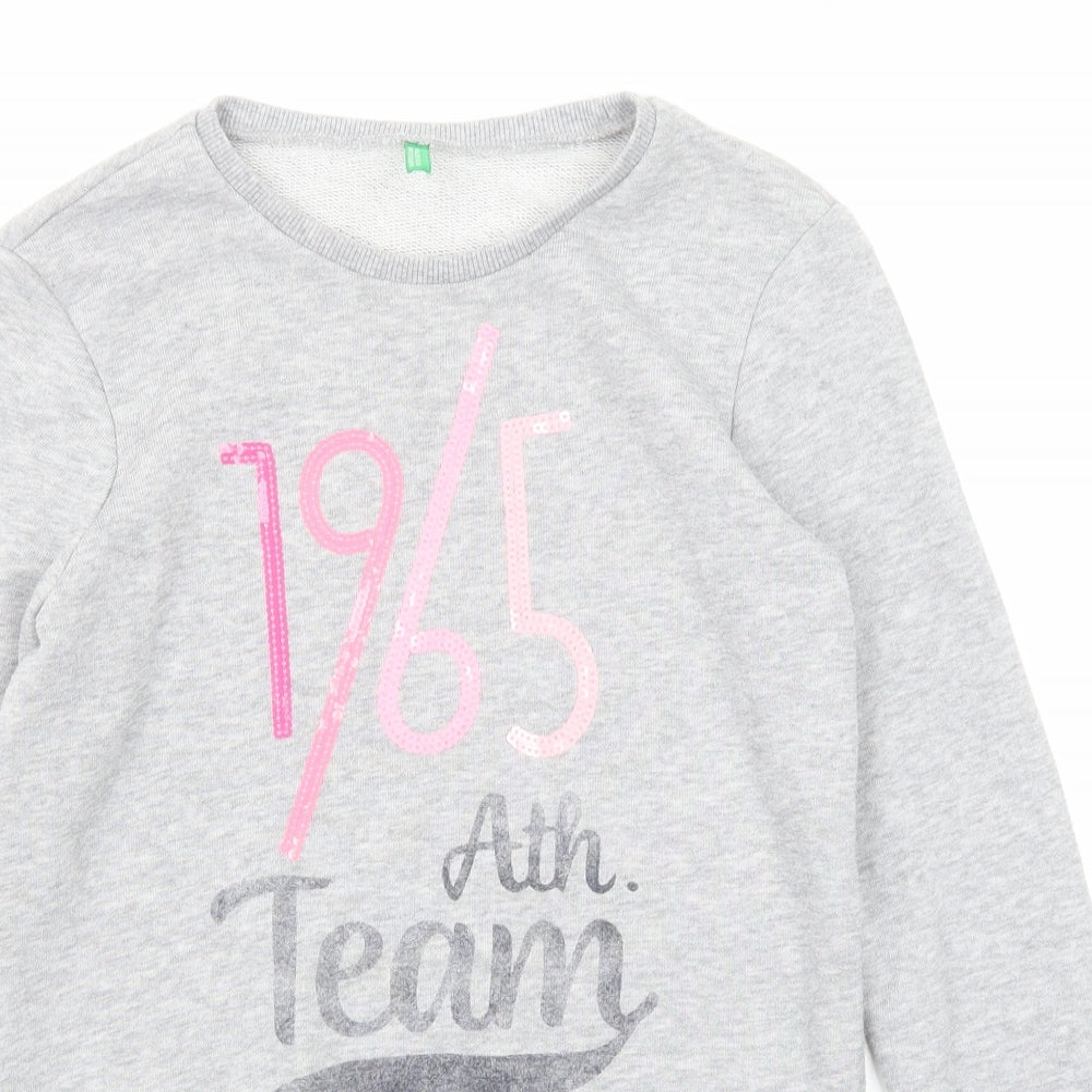 United Colors of Benetton Girls Grey Polyester Pullover Sweatshirt Size 11-12 Years Pullover