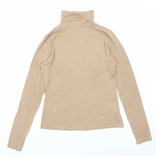 New Look Womens Beige Viscose Basic T-Shirt Size 14 Roll Neck