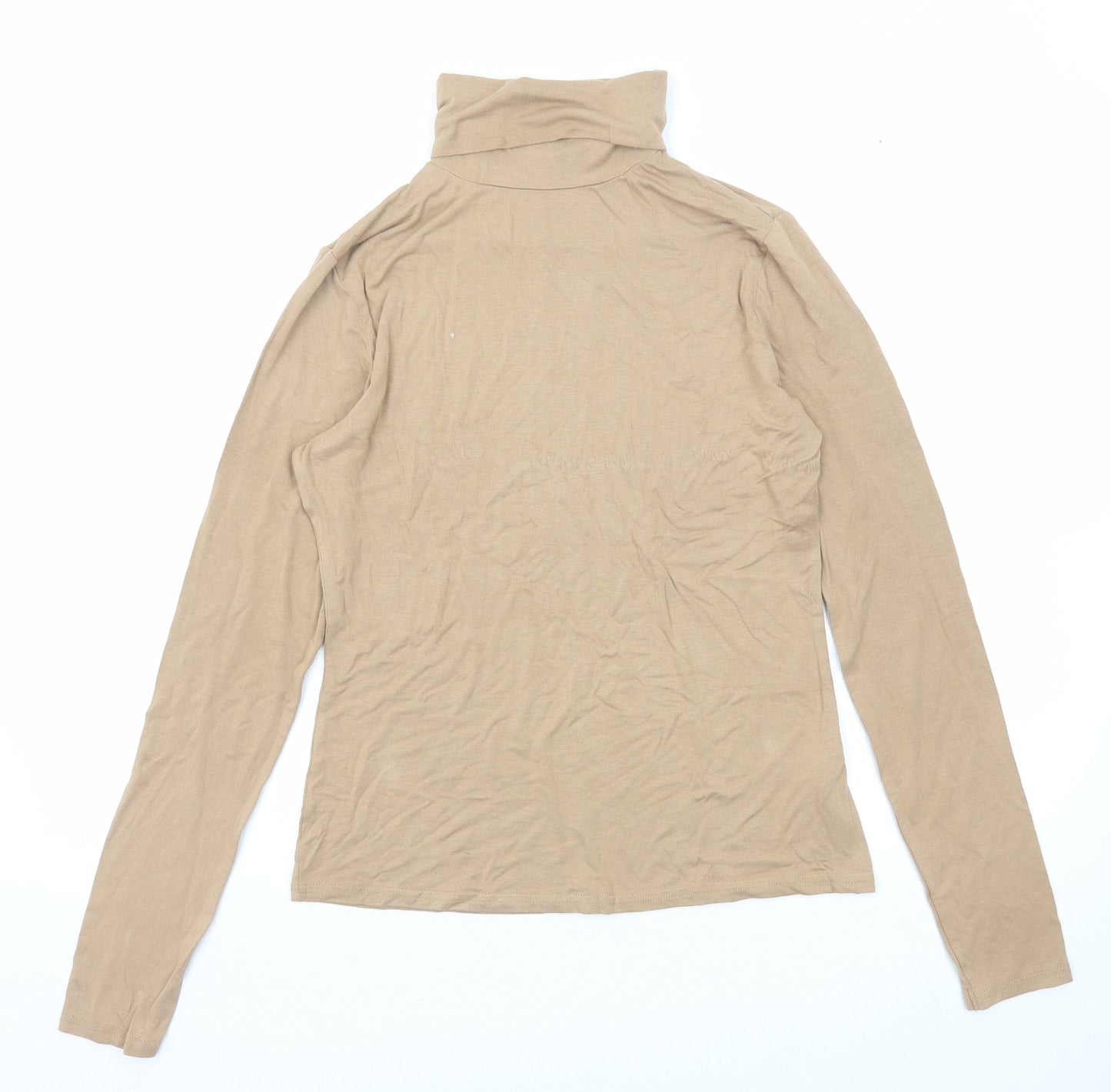 New Look Womens Beige Viscose Basic T-Shirt Size 14 Roll Neck