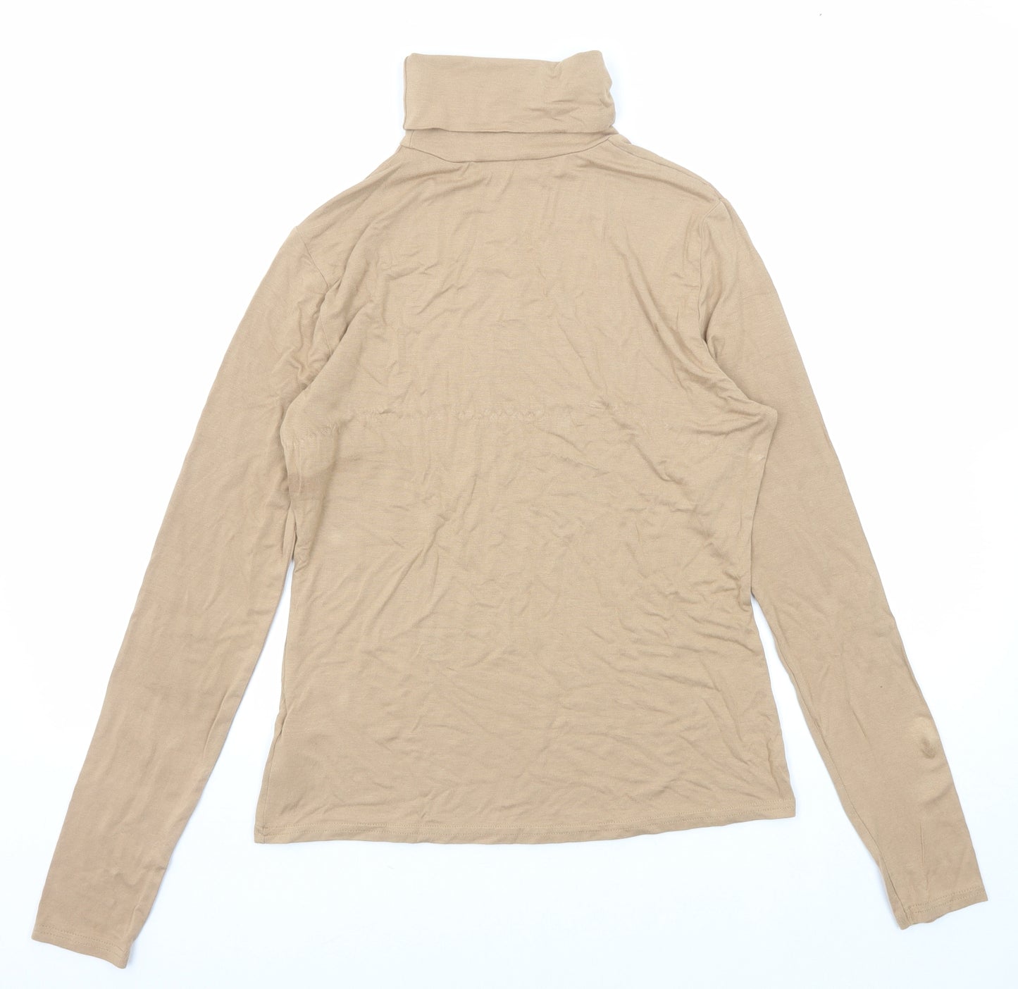 New Look Womens Beige Viscose Basic T-Shirt Size 14 Roll Neck