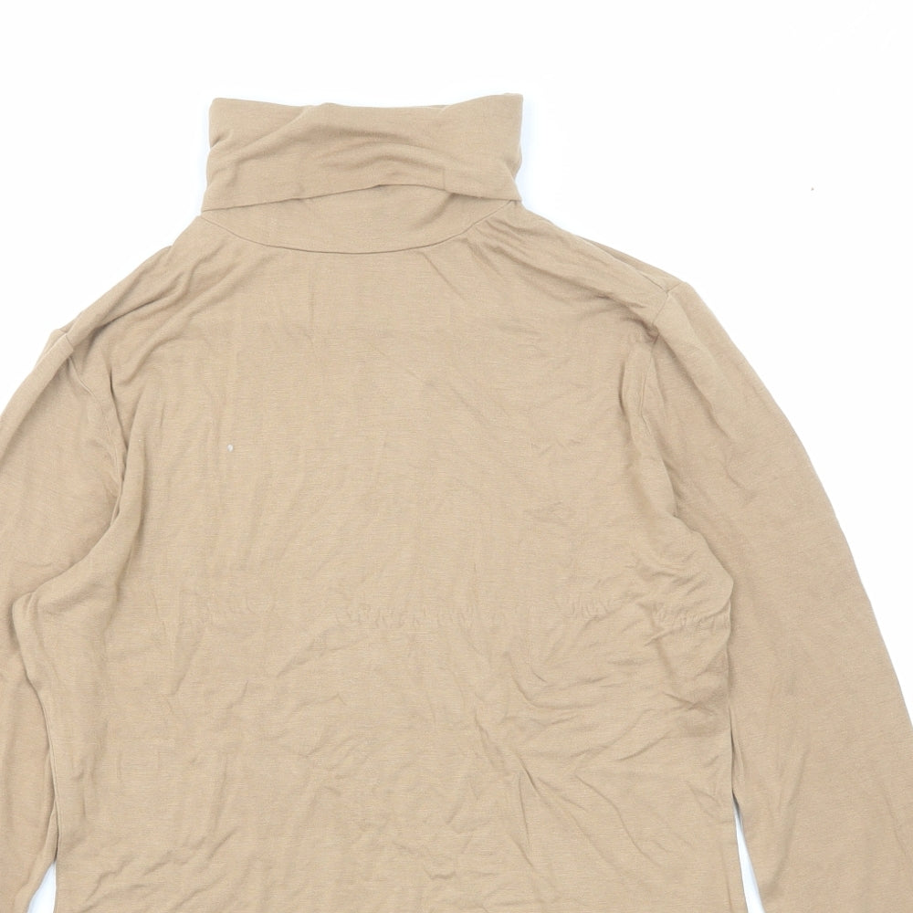 New Look Womens Beige Viscose Basic T-Shirt Size 14 Roll Neck