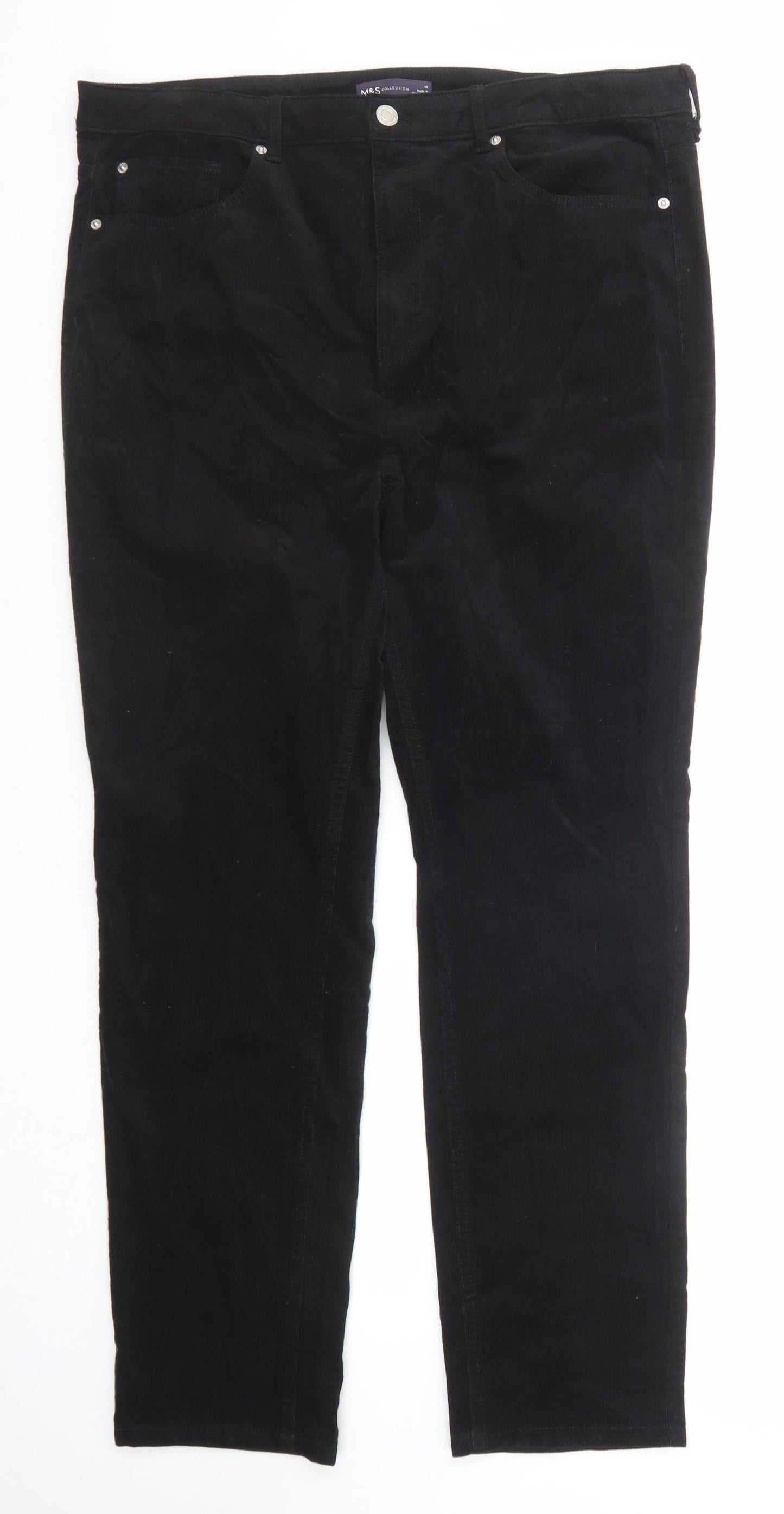 Marks and Spencer Womens Black Cotton Trousers Size 18 Regular Zip