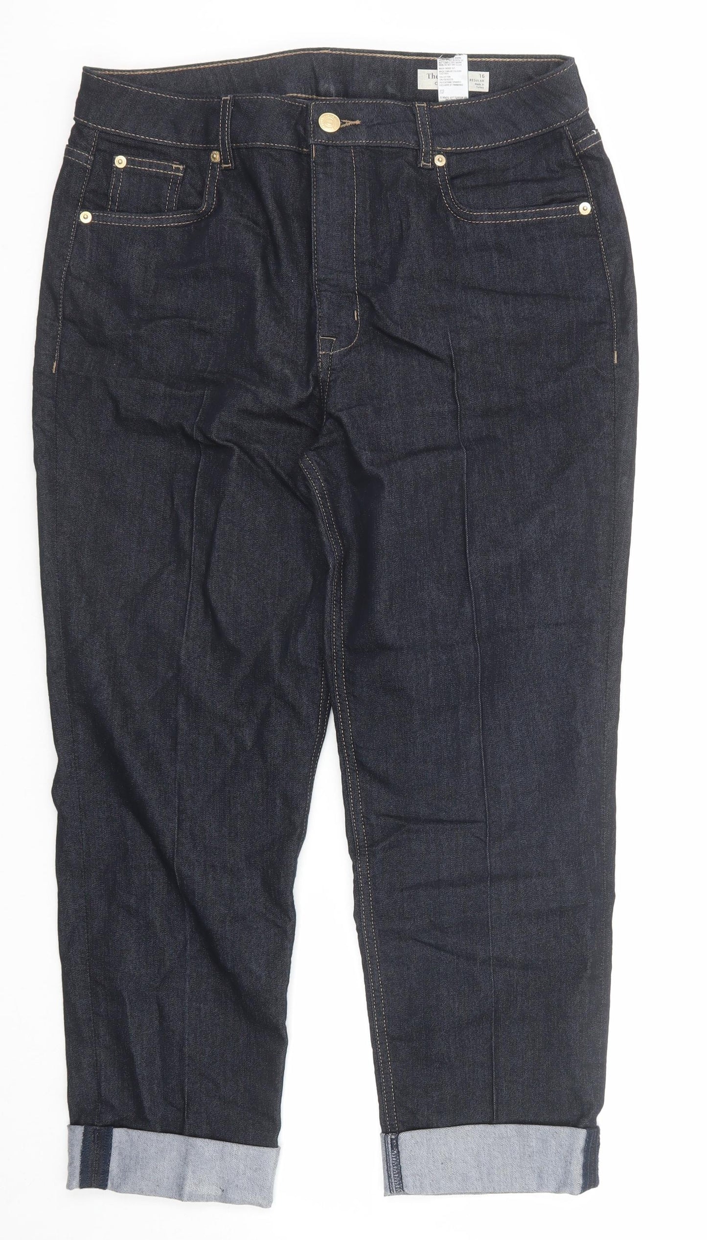 Marks and Spencer Womens Blue Cotton Cropped Jeans Size 16 Regular Zip