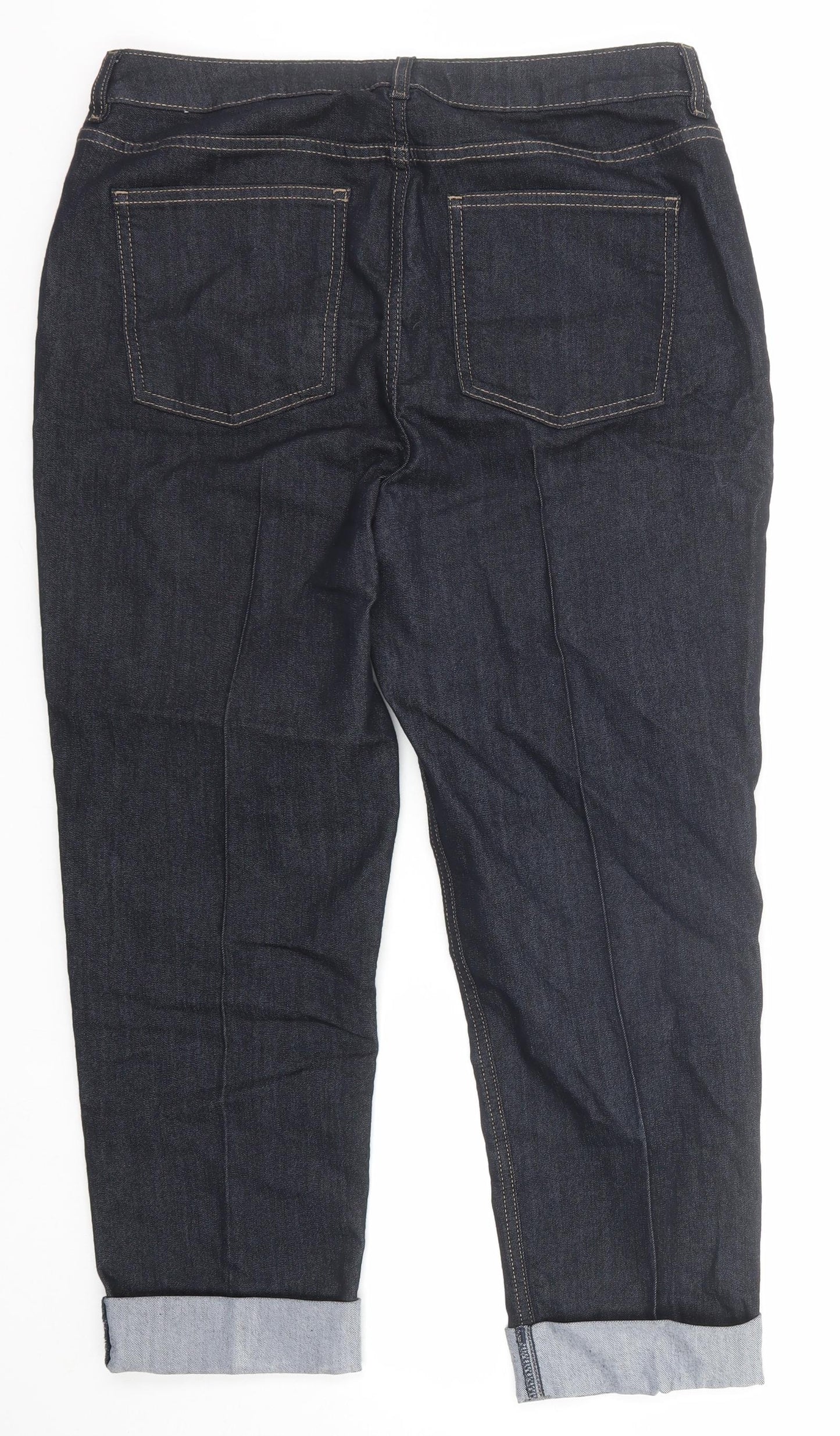 Marks and Spencer Womens Blue Cotton Cropped Jeans Size 16 Regular Zip