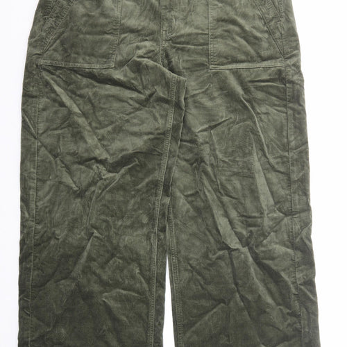 Per Una Womens Green Cotton Trousers Size 16 Regular Zip