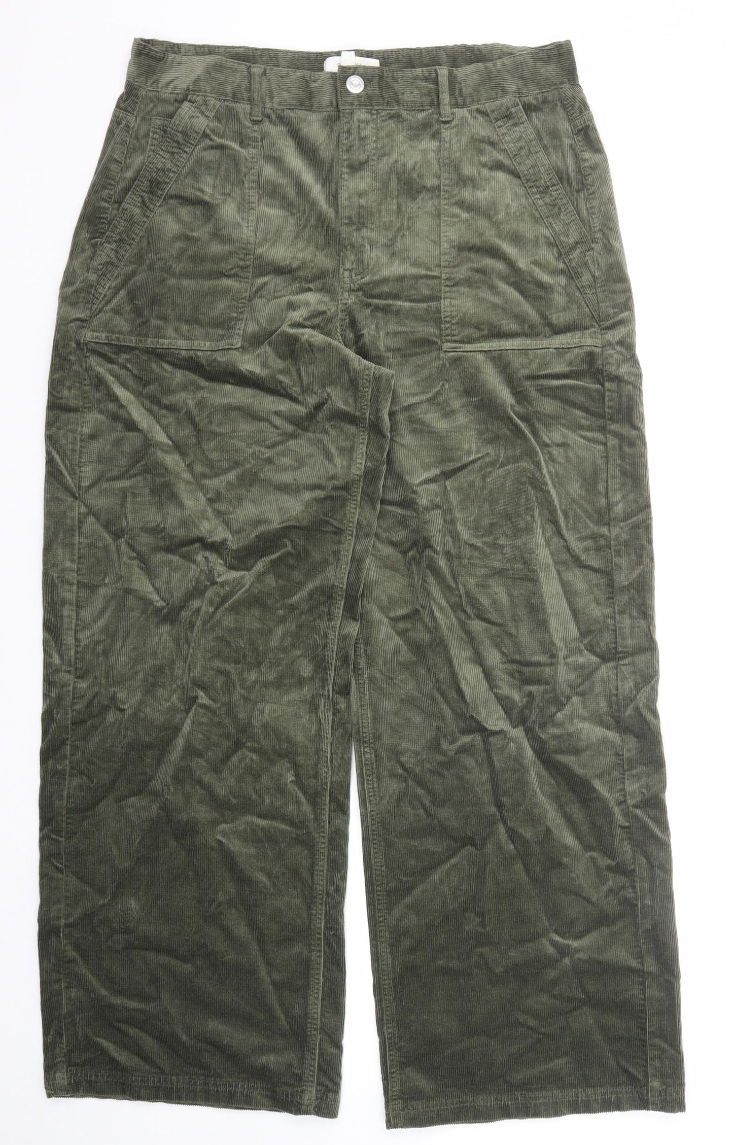 Per Una Womens Green Cotton Trousers Size 16 Regular Zip