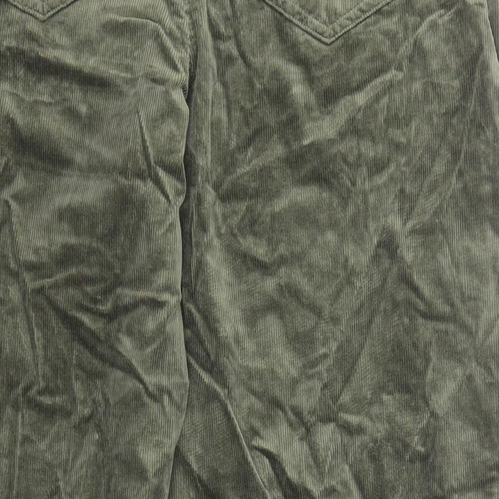 Per Una Womens Green Cotton Trousers Size 16 Regular Zip