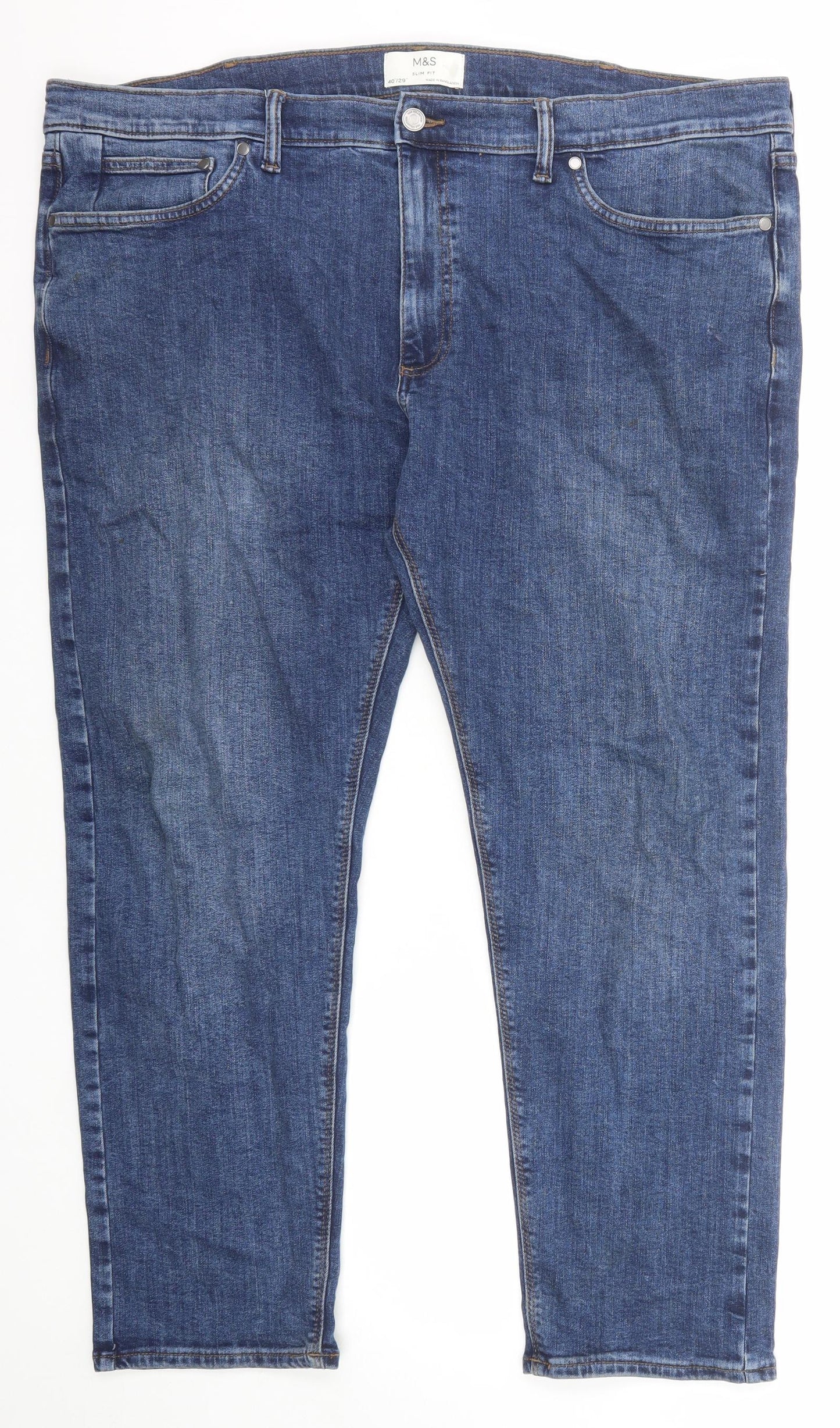 Marks and Spencer Mens Blue Cotton Straight Jeans Size 40 in L29 in Slim Zip