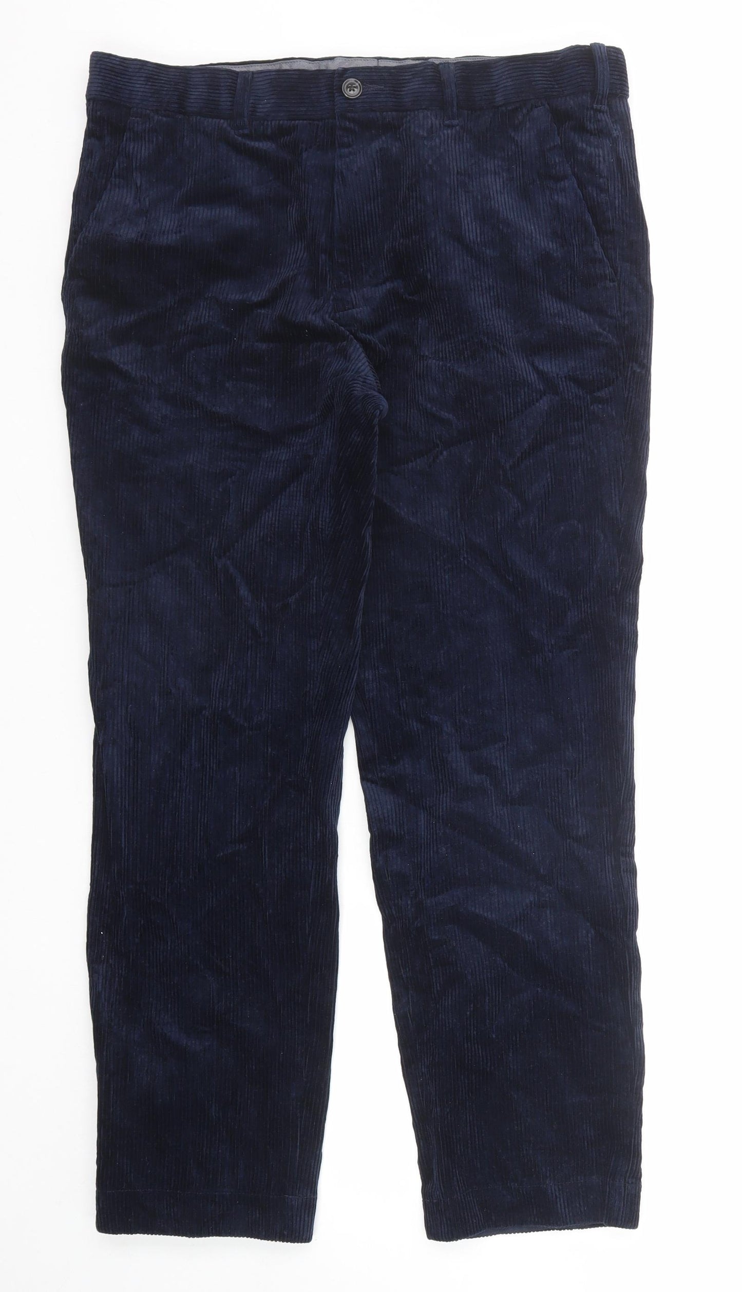 Marks and Spencer Mens Blue Cotton Trousers Size 34 in L29 in Regular Zip