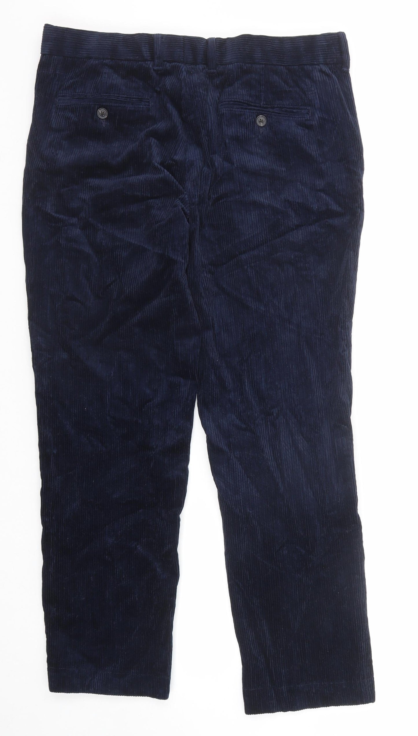 Marks and Spencer Mens Blue Cotton Trousers Size 34 in L29 in Regular Zip