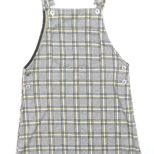 Divided by H&M Womens Multicoloured Plaid Cotton Pinafore/Dungaree Dress Size 8 Square Neck Buckle