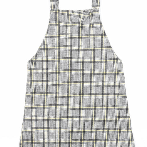 Divided by H&M Womens Multicoloured Plaid Cotton Pinafore/Dungaree Dress Size 8 Square Neck Buckle