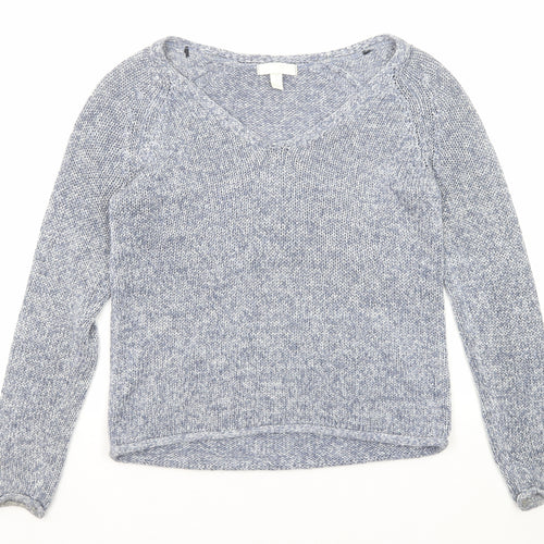 H&M Womens Blue V-Neck Acrylic Pullover Jumper Size XS