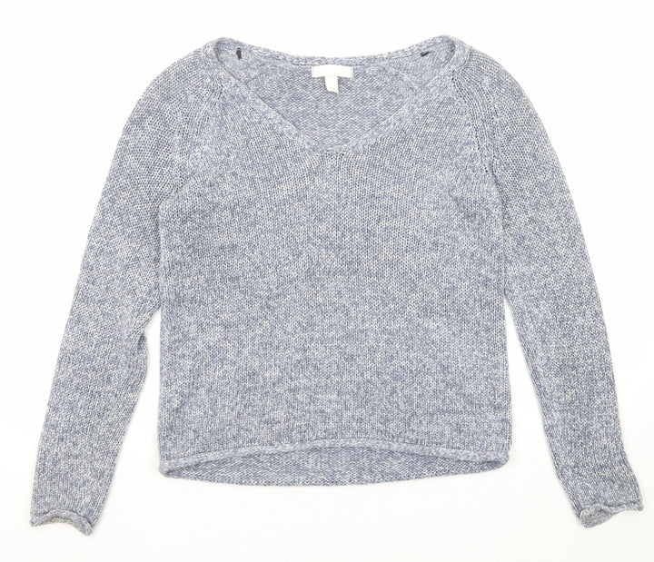 H&M Womens Blue V-Neck Acrylic Pullover Jumper Size XS