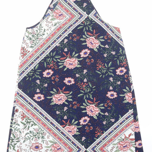 Stradivarius Womens Blue Floral Polyester Tank Dress Size S Round Neck Pullover