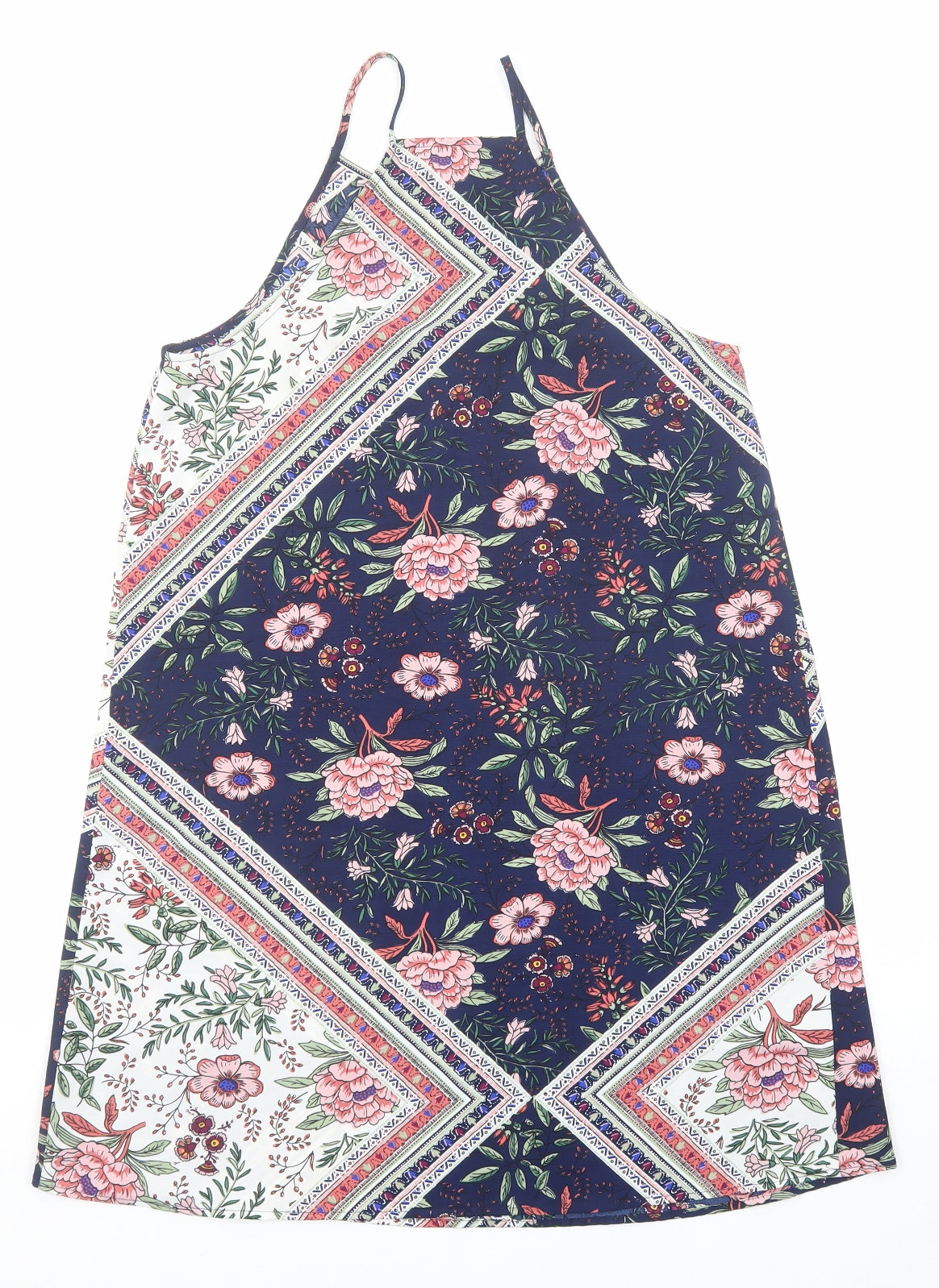 Stradivarius Womens Blue Floral Polyester Tank Dress Size S Round Neck Pullover