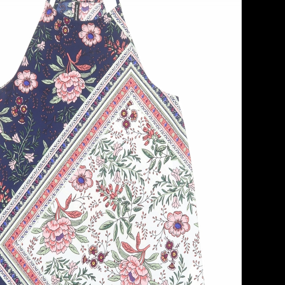 Stradivarius Womens Blue Floral Polyester Tank Dress Size S Round Neck Pullover