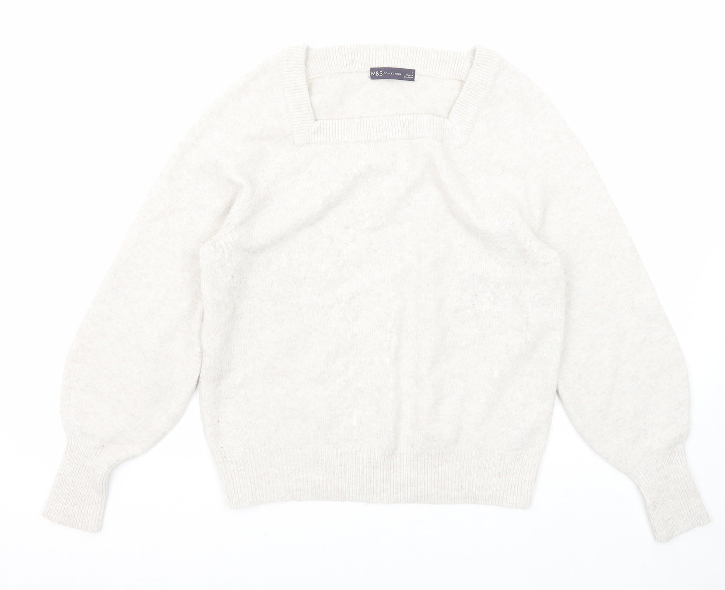 Marks and Spencer Womens Ivory Square Neck Polyester Pullover Jumper Size M