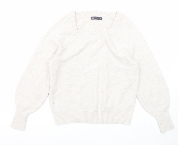 Marks and Spencer Womens Ivory Square Neck Polyester Pullover Jumper Size M