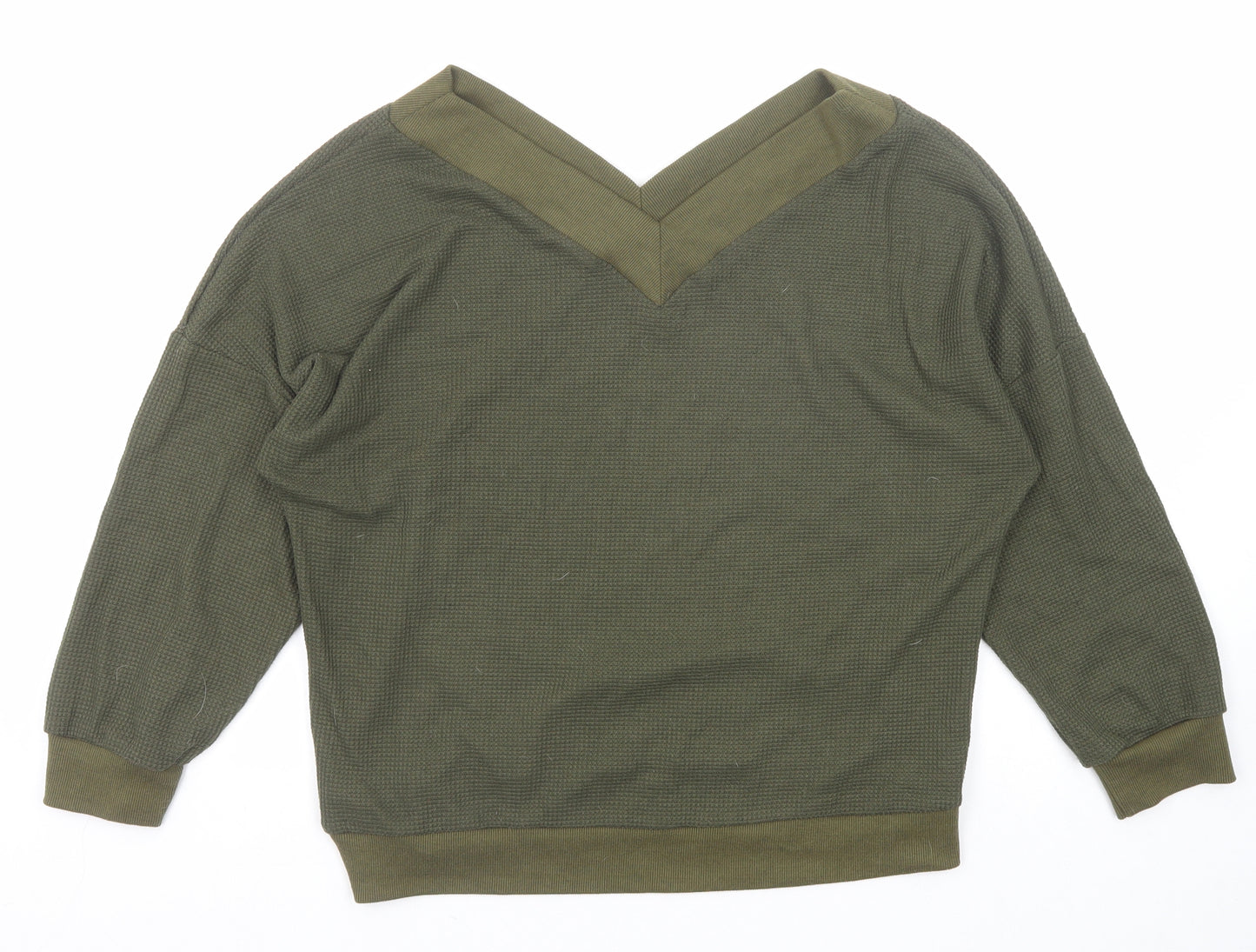 Yidarton Womens Green V-Neck Cotton Pullover Jumper Size L