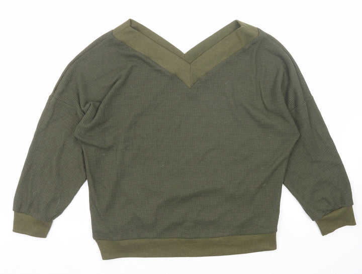Yidarton Womens Green V-Neck Cotton Pullover Jumper Size L
