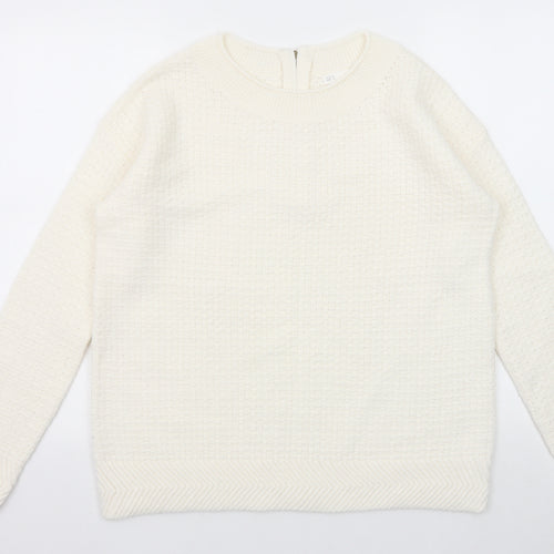 Sfera Womens White Round Neck Acrylic Pullover Jumper Size M