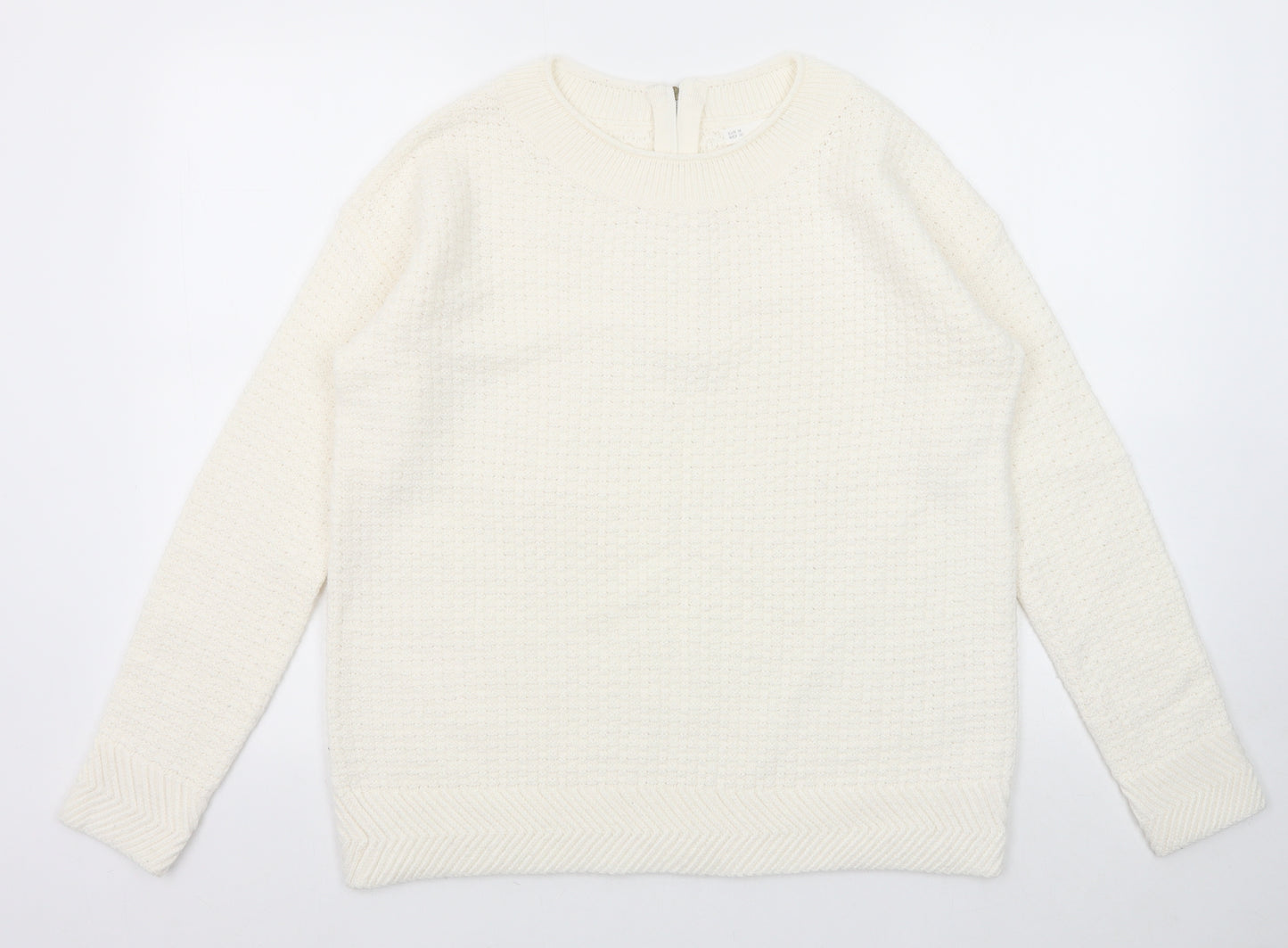 Sfera Womens White Round Neck Acrylic Pullover Jumper Size M