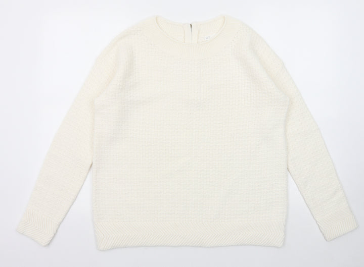 Sfera Womens White Round Neck Acrylic Pullover Jumper Size M