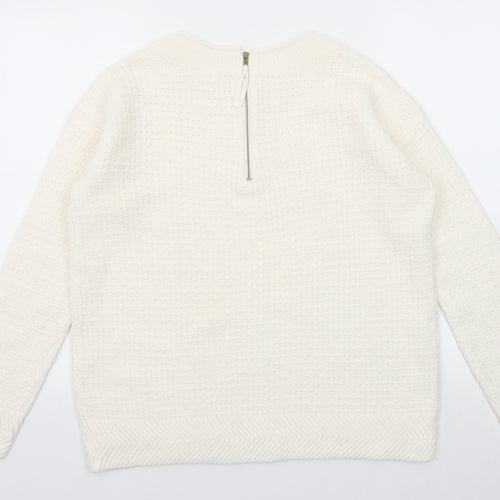 Sfera Womens White Round Neck Acrylic Pullover Jumper Size M