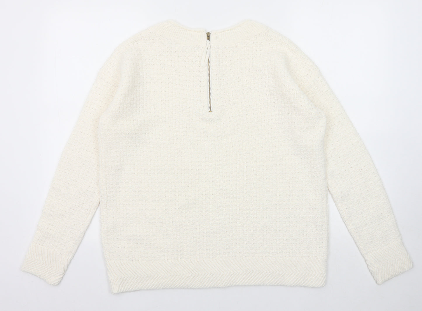 Sfera Womens White Round Neck Acrylic Pullover Jumper Size M
