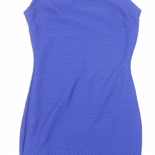Miss Selfridge Womens Blue Geometric Polyester Bodycon Size 4 Round Neck Pullover