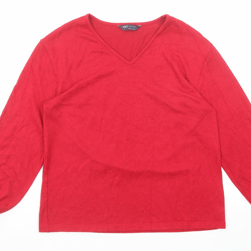 Marks and Spencer Womens Red V-Neck Viscose Pullover Jumper Size 10
