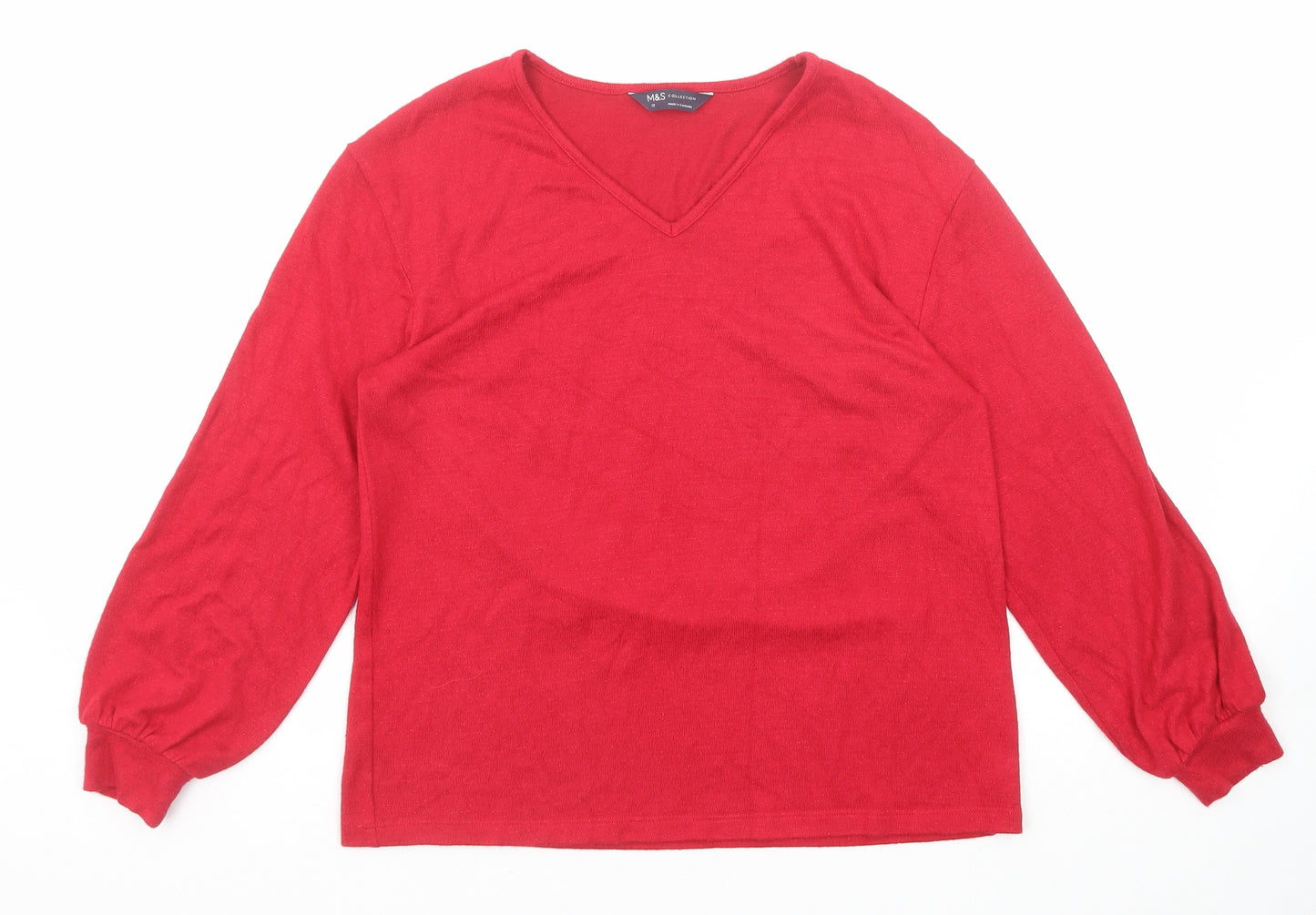 Marks and Spencer Womens Red V-Neck Viscose Pullover Jumper Size 10