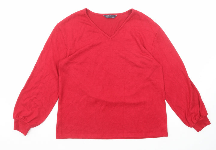 Marks and Spencer Womens Red V-Neck Viscose Pullover Jumper Size 10