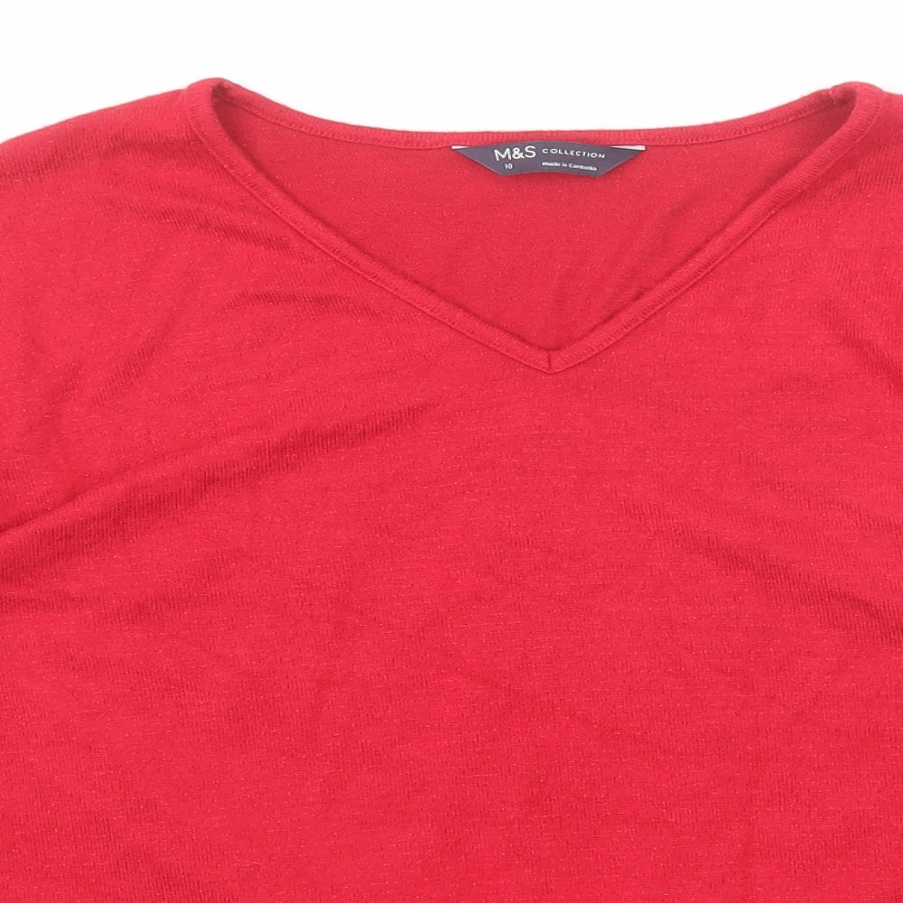 Marks and Spencer Womens Red V-Neck Viscose Pullover Jumper Size 10