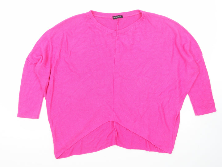 Blue Vanilla Womens Pink V-Neck Viscose Pullover Jumper One Size