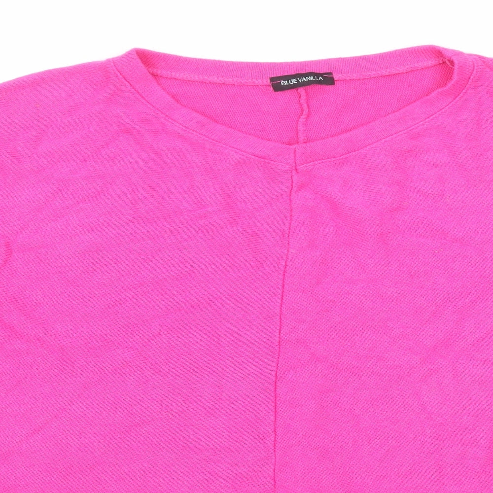 Blue Vanilla Womens Pink V-Neck Viscose Pullover Jumper One Size