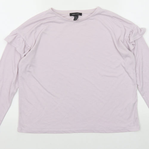 New Look Womens Purple Polyester Basic T-Shirt Size 6 Round Neck